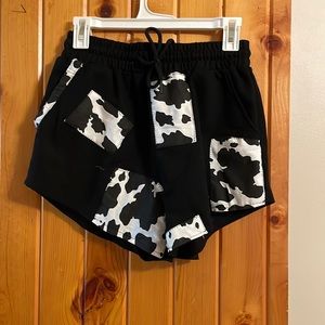 Black Cow Print Sweat-shorts